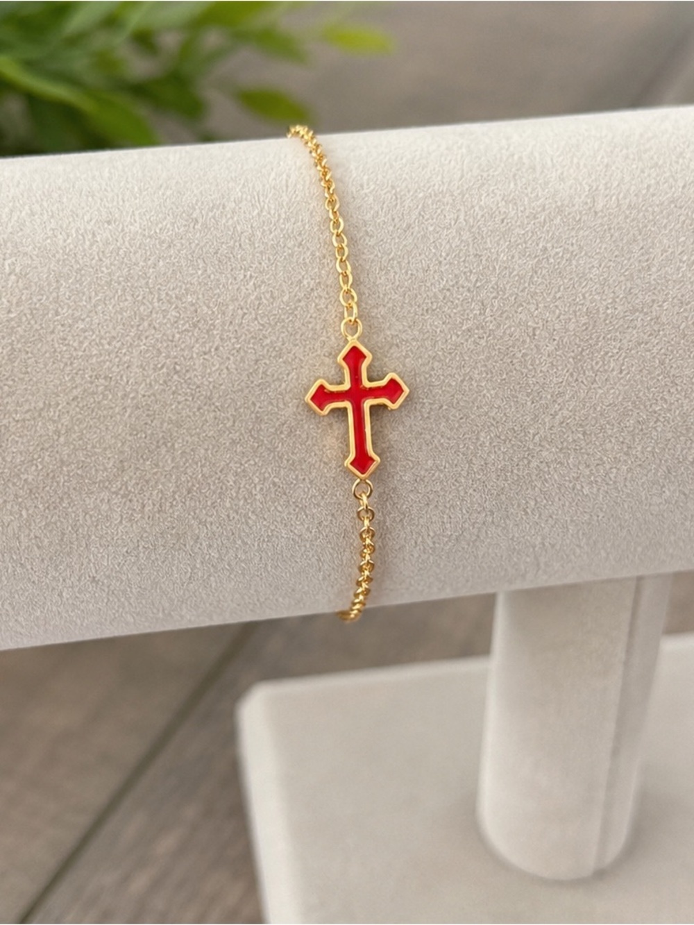 Stainless Steel Red Cross Bracelet – Gold Tone